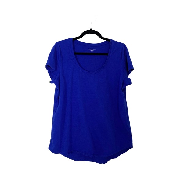 EILEEN FISHER Blue Organic Cotton Scoopneck Short Sleeve Tee EILEEN FISHER Blue Organic Cotton Scoopneck Short Sleeve Tee